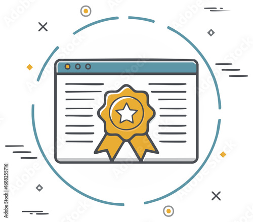 Website window displaying award medal in stylized illustration for excellence and top quality