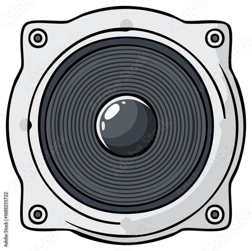 Graphic representation of a modern audio speaker with a central cone