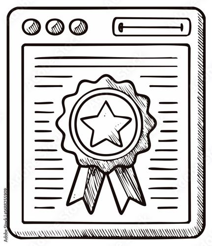Hand drawn web browser window displaying an official award ribbon with a star