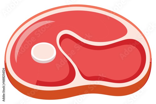 Raw Meat Slice Vector Illustration, Food Ingredient for Steak or Barbecue, Isolated