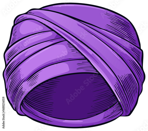 Vibrant Purple Turban Headwear Illustration in Engraved Vintage Style