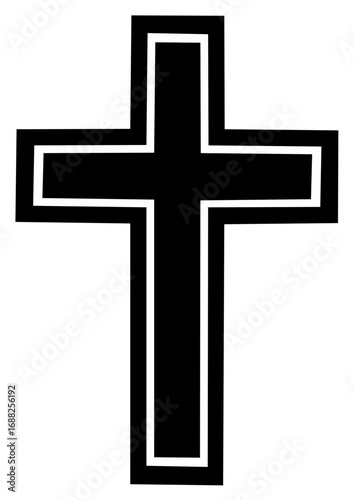 Bold Black Christian Cross Symbol with White Border on White Background