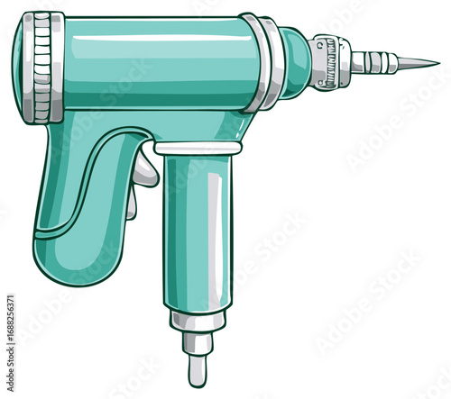 Aquamarine Retro Soldering Iron with Silver Accents isolated on White
