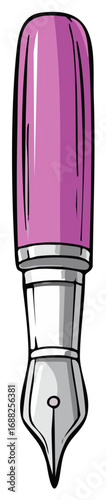 Illustration of a pink fountain pen, writing instrument, school supply and business concept