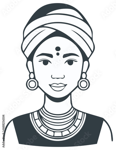 Beautiful Woman Portrait With Traditional Headwear Necklace and Earrings