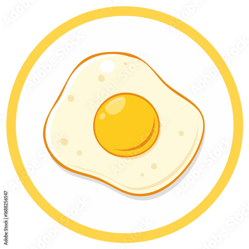 Stylized fried egg with a bright yellow yolk and white outline inside a yellow circle