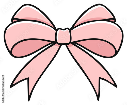 Charming Pink Bow Illustration with Thick Black Outline and Subtle Shading