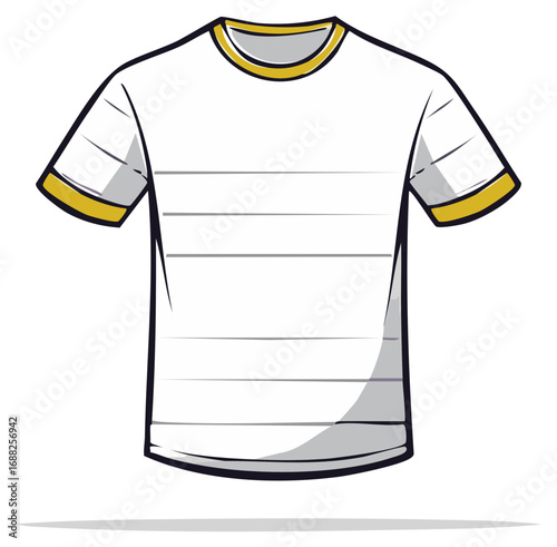 Stylized Vector T-Shirt with Gold Trim Blank Template for Graphic Design