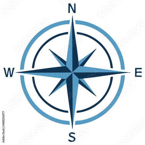 Stylized compass illustration of directional arrows within a circle