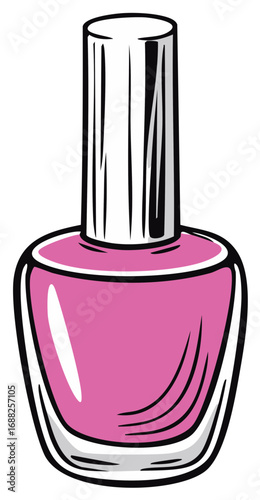Pink nail polish bottle illustration, pop art style, white background