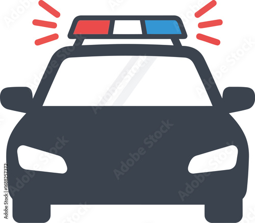 Modern police car siren lights activated emergency vehicle front view law enforcement vector