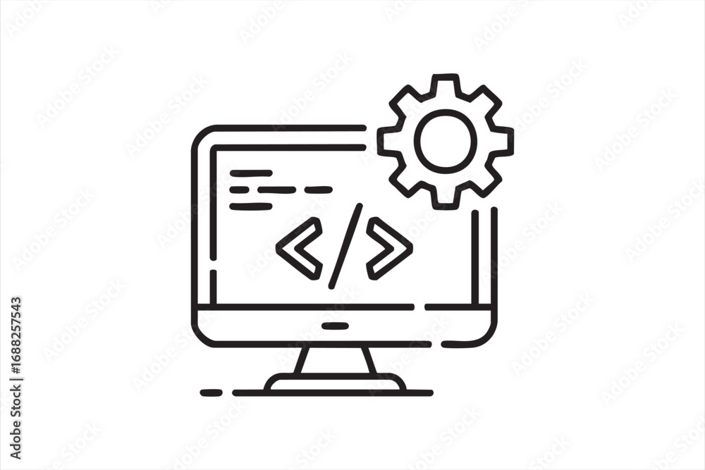 Software engineering symbol representing coding, system integration, and web design Software engineering symbol representing coding, system integration, and web design