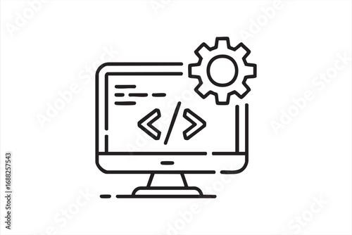 Software engineering symbol representing coding, system integration, and web design