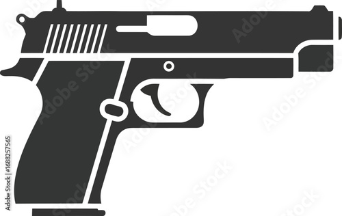 Modern semi automatic handgun silhouette detailed side view clean vector illustration isolated vector
