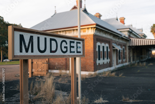 'Mudgee' sign on Railway Station platform