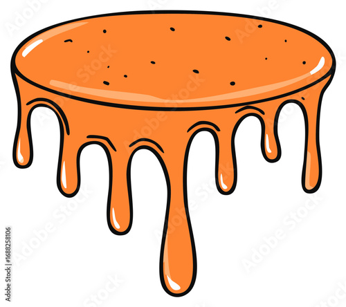 Cartoon illustration of a gooey orange liquid dripping like slime or melted cheese