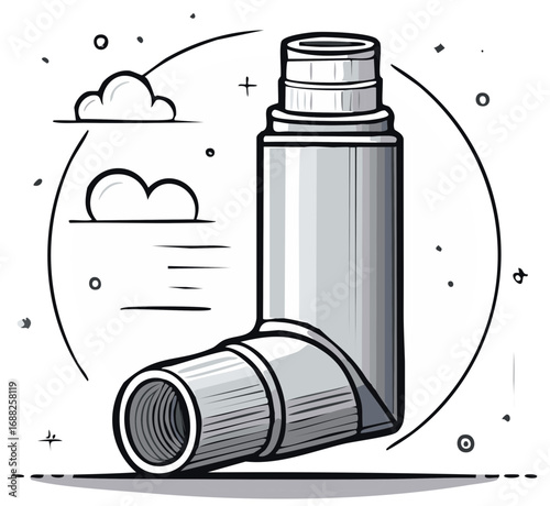 Stylized asthma inhaler illustration for respiratory health and allergy treatment