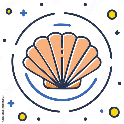 Decorative Illustration of Seashell Surrounded by Graphic Elements