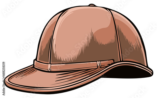 Retro design of a hunting cap with a short bill and light brown colors for outdoor pursuits and sporting styles.