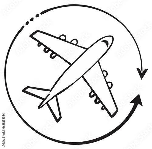 Airplane circling with directional arrows indicating movement