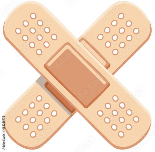Illustration of crossed medical adhesive bandages, first aid concept