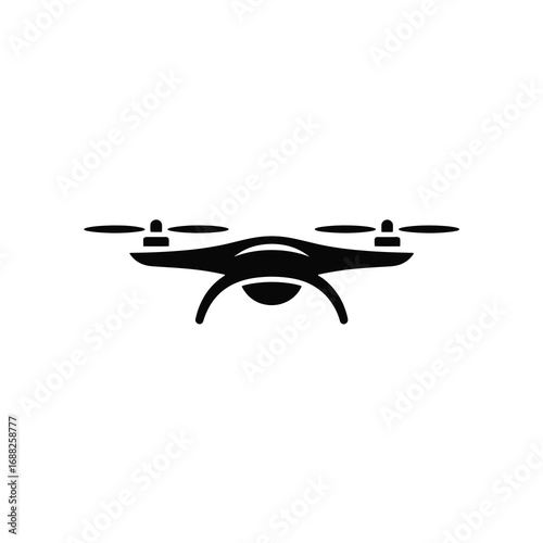 Minimalist drone silhouette icon for futuristic technology and aerial photography