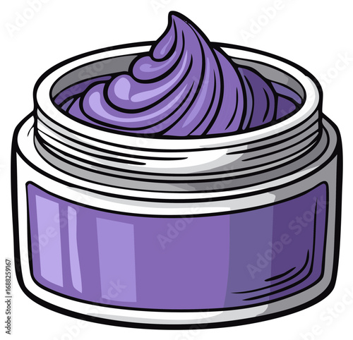Open jar of purple cream with a swirled top for beauty and skincare