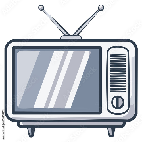 Retro Television Set with Extendable Antenna and Screen Reflection