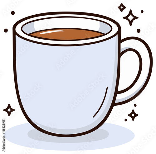 Stylized Ceramic Coffee Mug Fresh Brew Illustration Sparkles Hot Drink