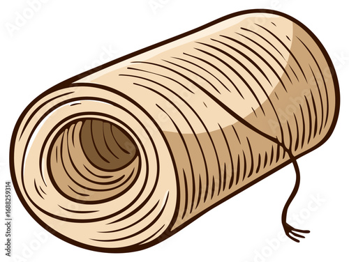 Spool of rustic brown twine in a hand drawn illustration style