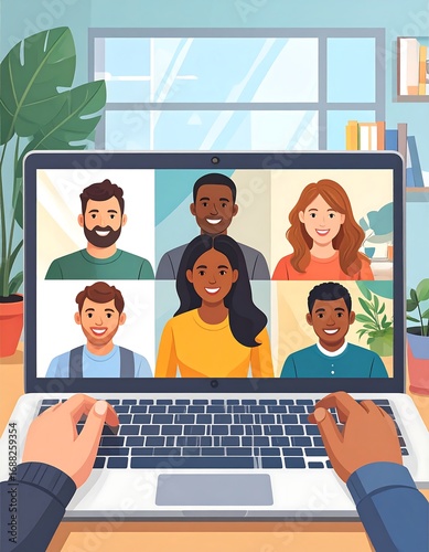 Virtual meeting on laptop
