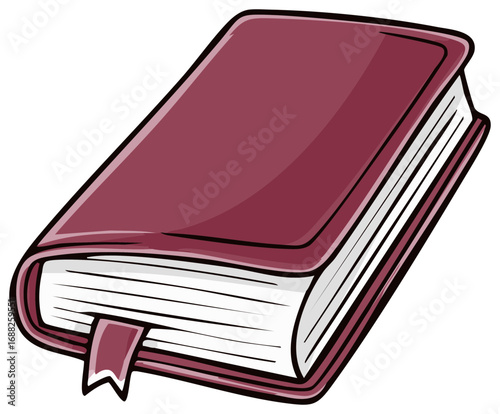 Maroon Bound Book with Bookmark Flat Cartoon Style Illustration