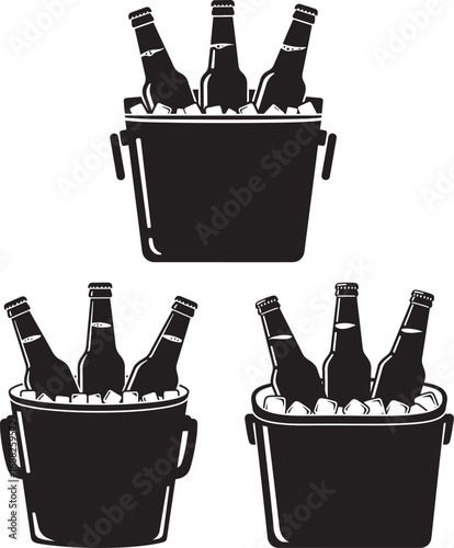 Three ice buckets filled with beer bottles silhouette