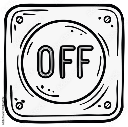 Illustration of a Hand Drawn Off Switch with a Square Plate and Circular Inner Area