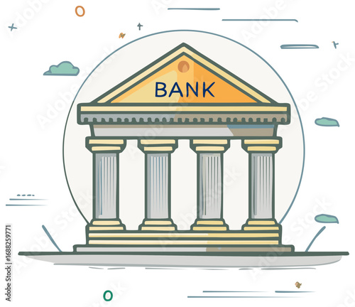 Bank building illustration financial icon with classical architecture columns