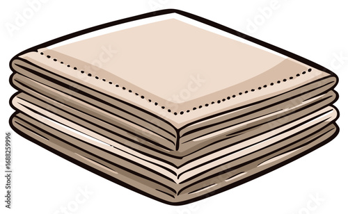Stack of folded napkins with decorative stitching in a flat design style, illustrated