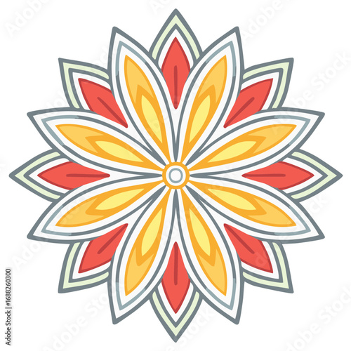 Floral Mandala Design with Intricate Petals and Vibrant Color Scheme, Decorative Motif