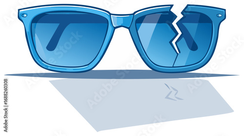 Cracked Blue Sunglasses Showing Damage Concept Depicting Accident or Negligence
