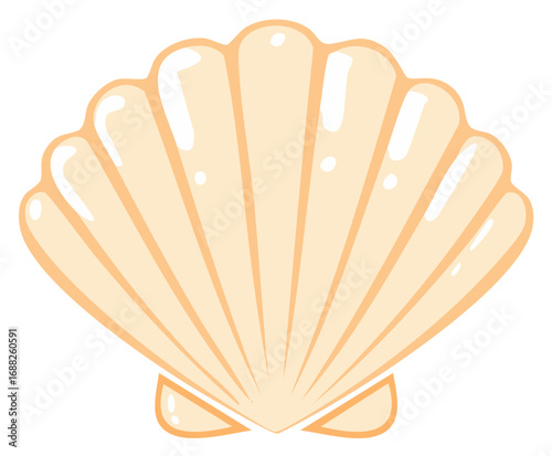 Illustration of a Beige Shell with Soft Shading and Glossy Highlights Isolated on White