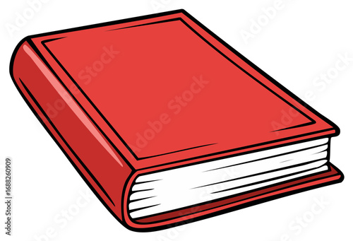 Illustration of a Red Hardcover Book with a Black Outline for Reading or Education