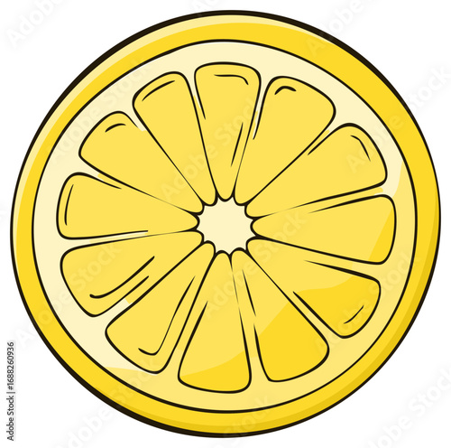 Cartoon Lemon Slice Showing Segments and Skin Round Shape Vector Graphic