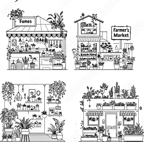 Flower Shop Outline Coloring Book Page black and white 
