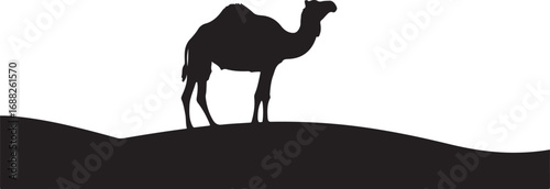 Camel Silhouette Desert Animal with Sand Dune Elements