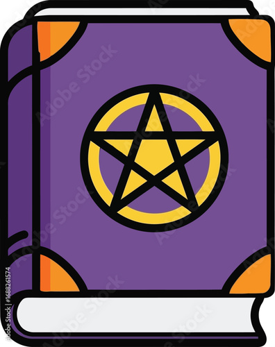 Mystical grimoire spellbook pentagram ancient magic tome occult fantasy knowledge vector