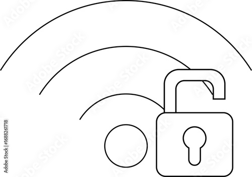 wifi icon and open padlock icon with white background