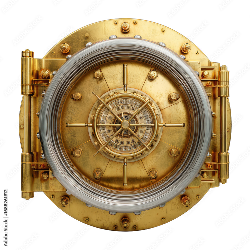 Fototapeta premium golden bank vault door with combination lock 