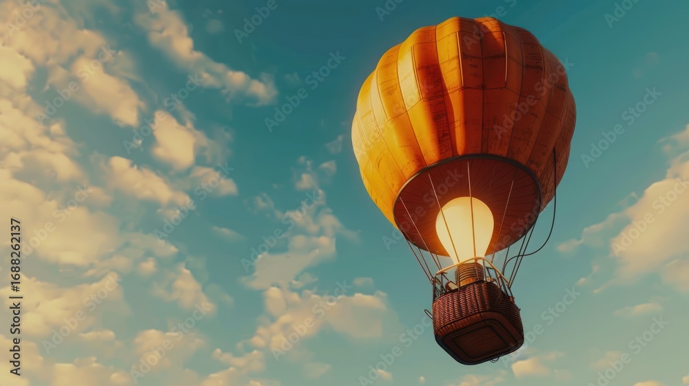 Fototapeta premium Hot Air Balloon Floating in Blue Sky with Clouds During Sunset