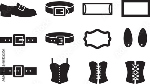 Collection of Black Silhouette Icons of Clothing Accessories and Frames shoe loafer
