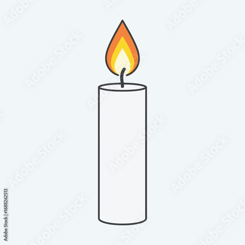 Burning pillar candle with warm flame illumination simple illustration for ambiance and light vector