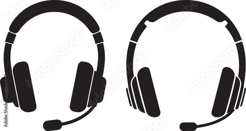 Two black headsets with microphones silhouette